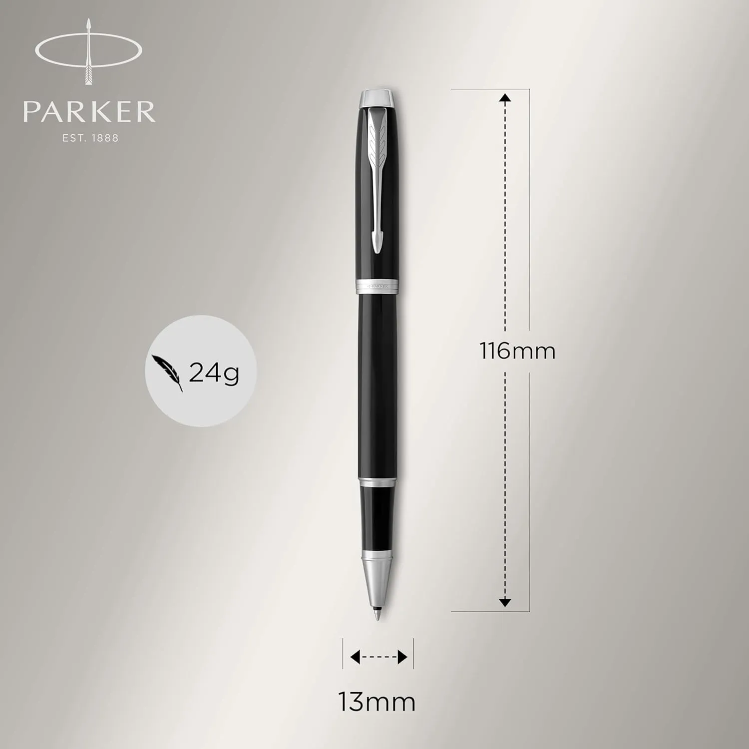 PARKER IM Rollerball Pen, Black Lacquer Chrome Trim with Fine Point Black Ink Refill, Gift Box (1931658)