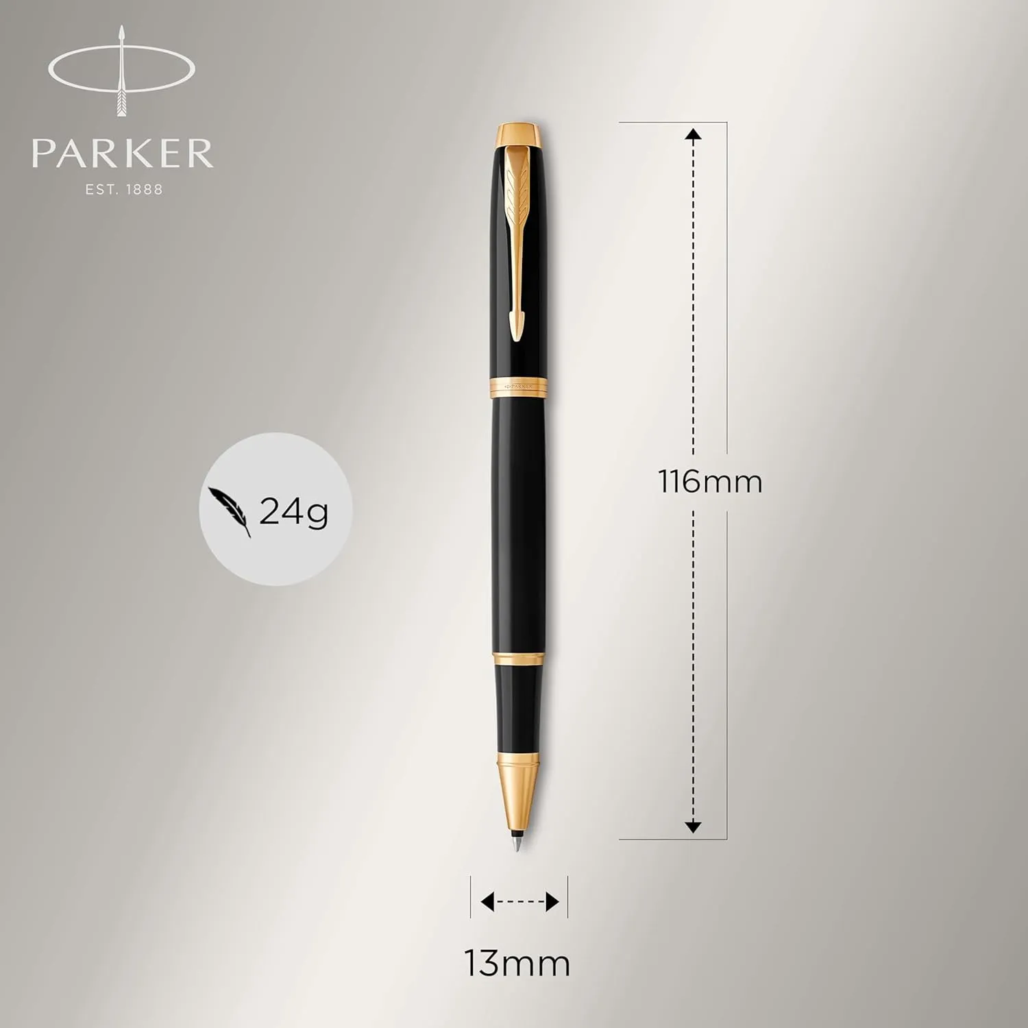 PARKER IM Rollerball Pen, Black Lacquer Gold Trim with Fine Point Black Ink Refill, Gift Box (1931659), Black and Gold