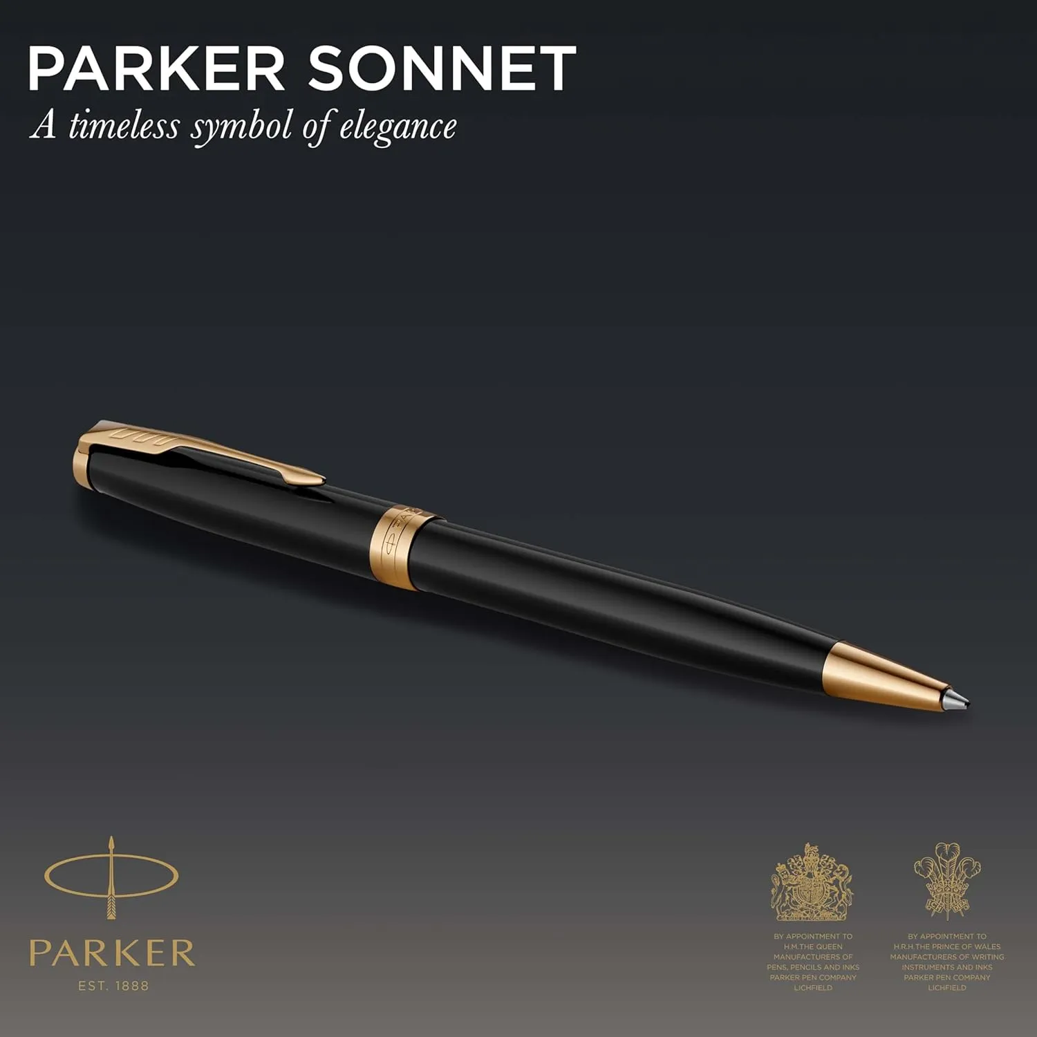PARKER Sonnet Ballpoint Pen, Black Lacquer with Gold Trim, Medium Point Black Ink (1931497)