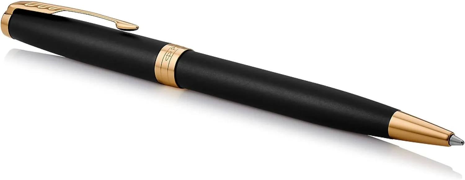 Parker Sonnet Ballpoint Pen | Matte Black Lacquer with Gold Trim | Medium Point Black Ink | Gift Box