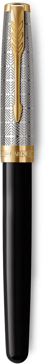 PARKER Sonnet Fountain Pen | Premium Metal and Black Gloss Finish with Gold Trim | Fine 18k Gold Nib with Black Ink Cartridge | Gift Box