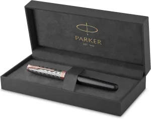 PARKER Sonnet Fountain Pen Premium Metal and Grey Satin Finish with Rose Gold Trim Fine 18k Gold Nib with Black Ink Cartridge Gift Box