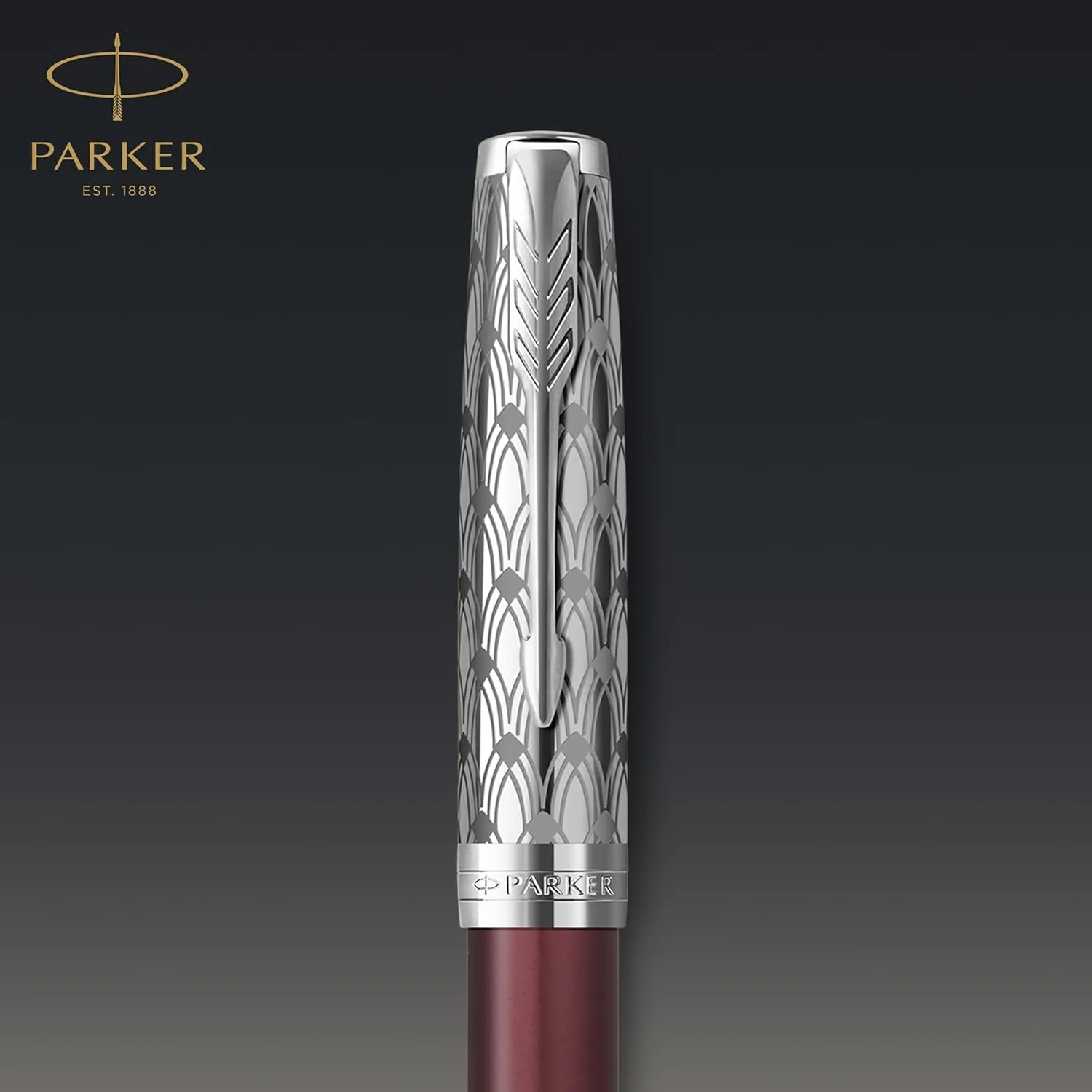 PARKER Sonnet Fountain Pen | Premium Metal and Red Satin Finish with Chrome Trim | Fine 18k Gold Nib with Black Ink Cartridge | Gift Box
