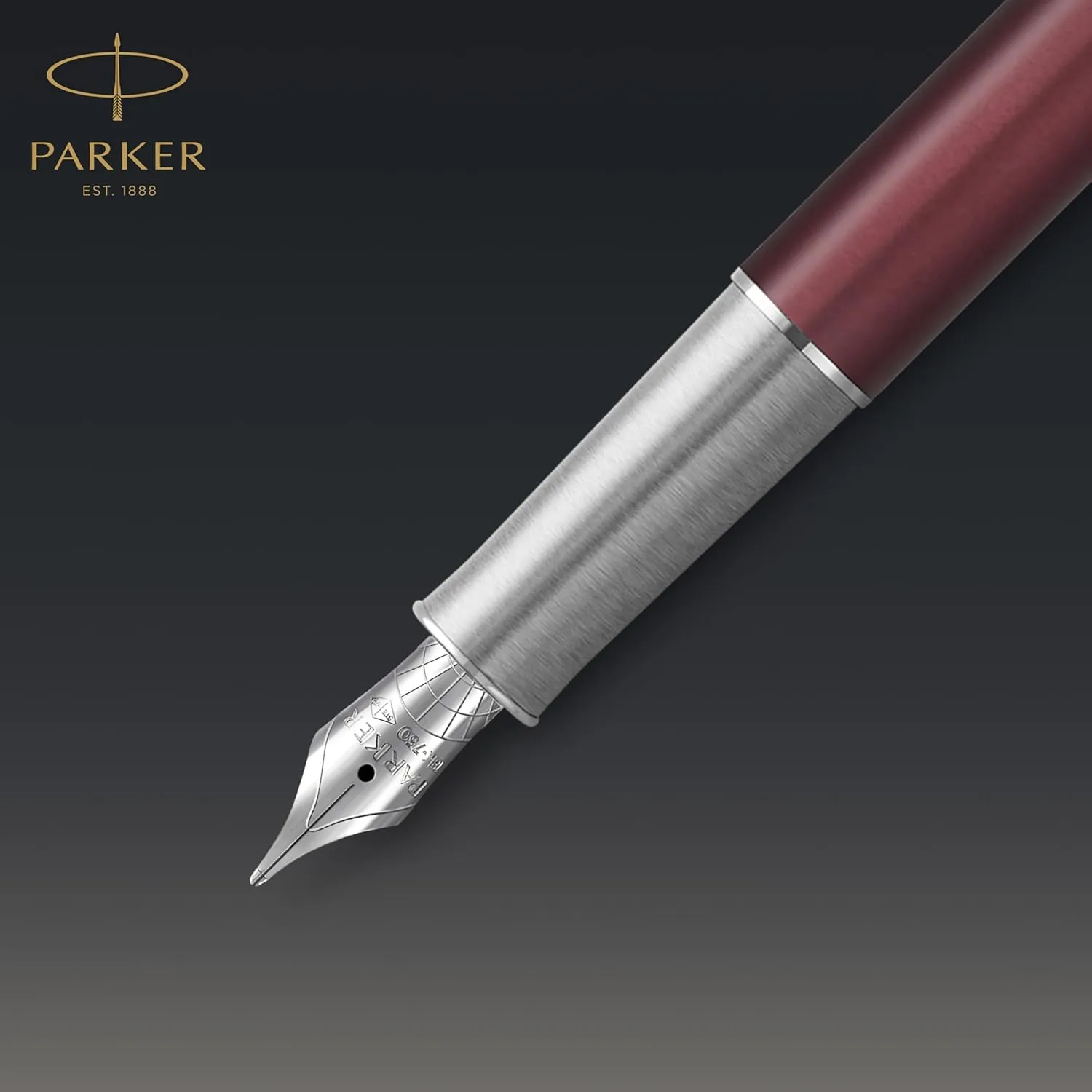 PARKER Sonnet Fountain Pen | Premium Metal and Red Satin Finish with Chrome Trim | Fine 18k Gold Nib with Black Ink Cartridge | Gift Box