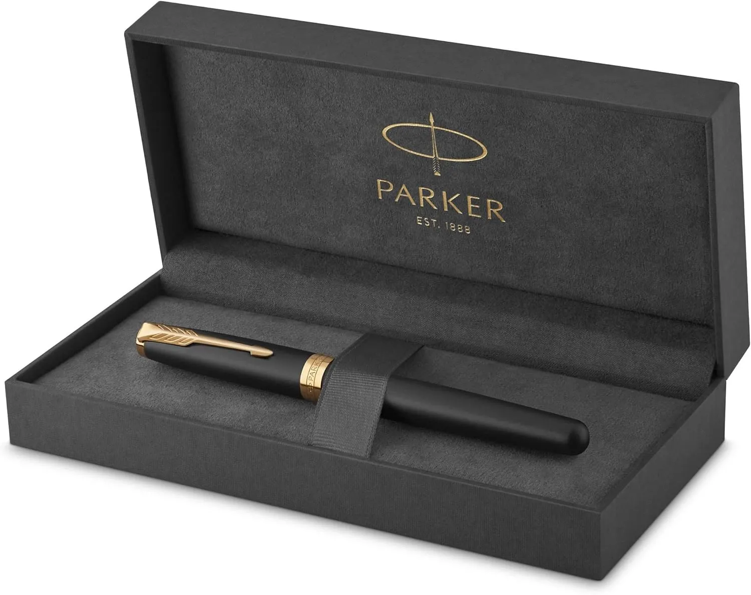 PARKER Sonnet Rollerball Pen, Matte Black Lacquer with Gold Trim, Fine Point Black Ink (1931518)