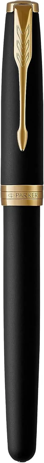 PARKER Sonnet Rollerball Pen, Matte Black Lacquer with Gold Trim, Fine Point Black Ink (1931518)
