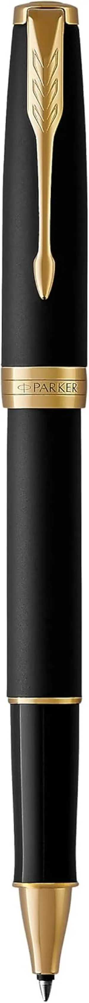 PARKER Sonnet Rollerball Pen, Matte Black Lacquer with Gold Trim, Fine Point Black Ink (1931518)