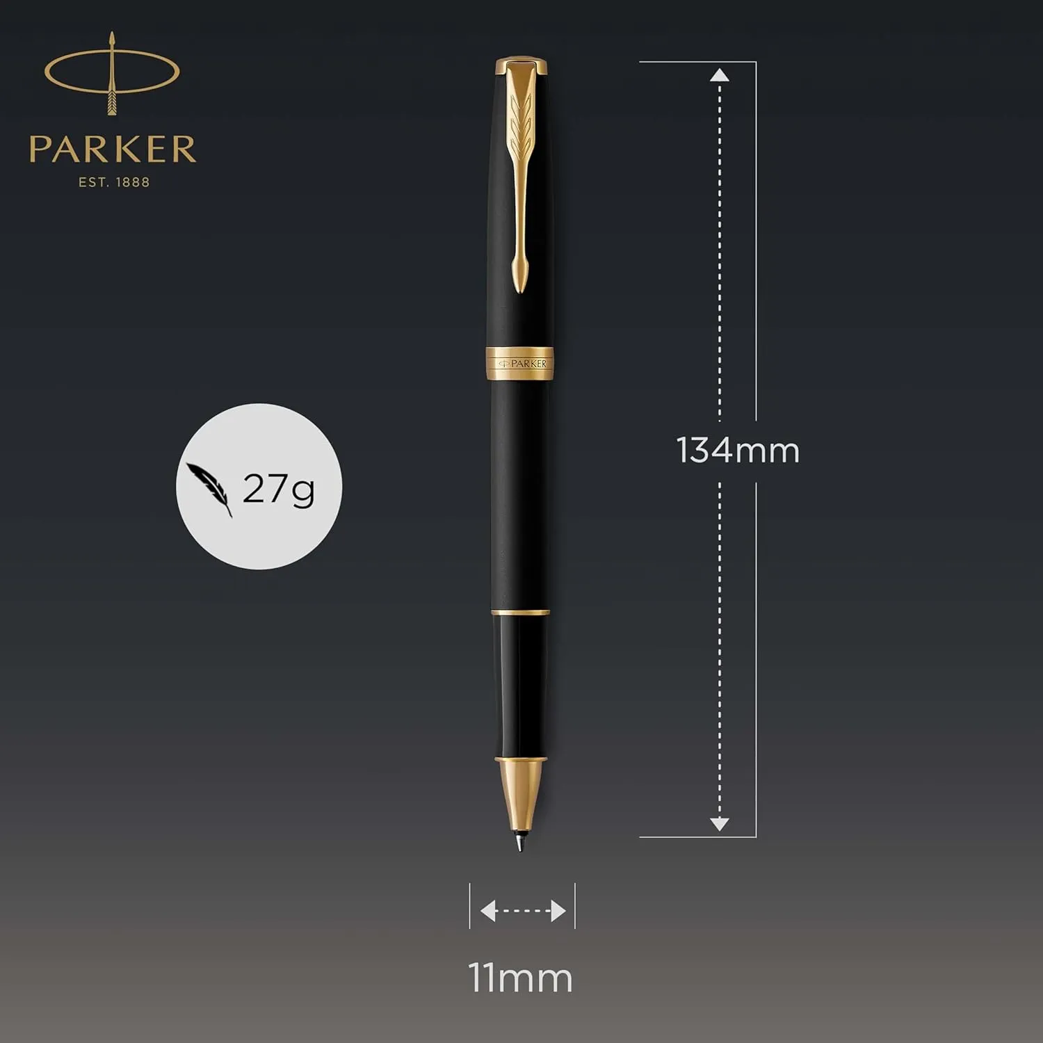 PARKER Sonnet Rollerball Pen, Matte Black Lacquer with Gold Trim, Fine Point Black Ink (1931518)