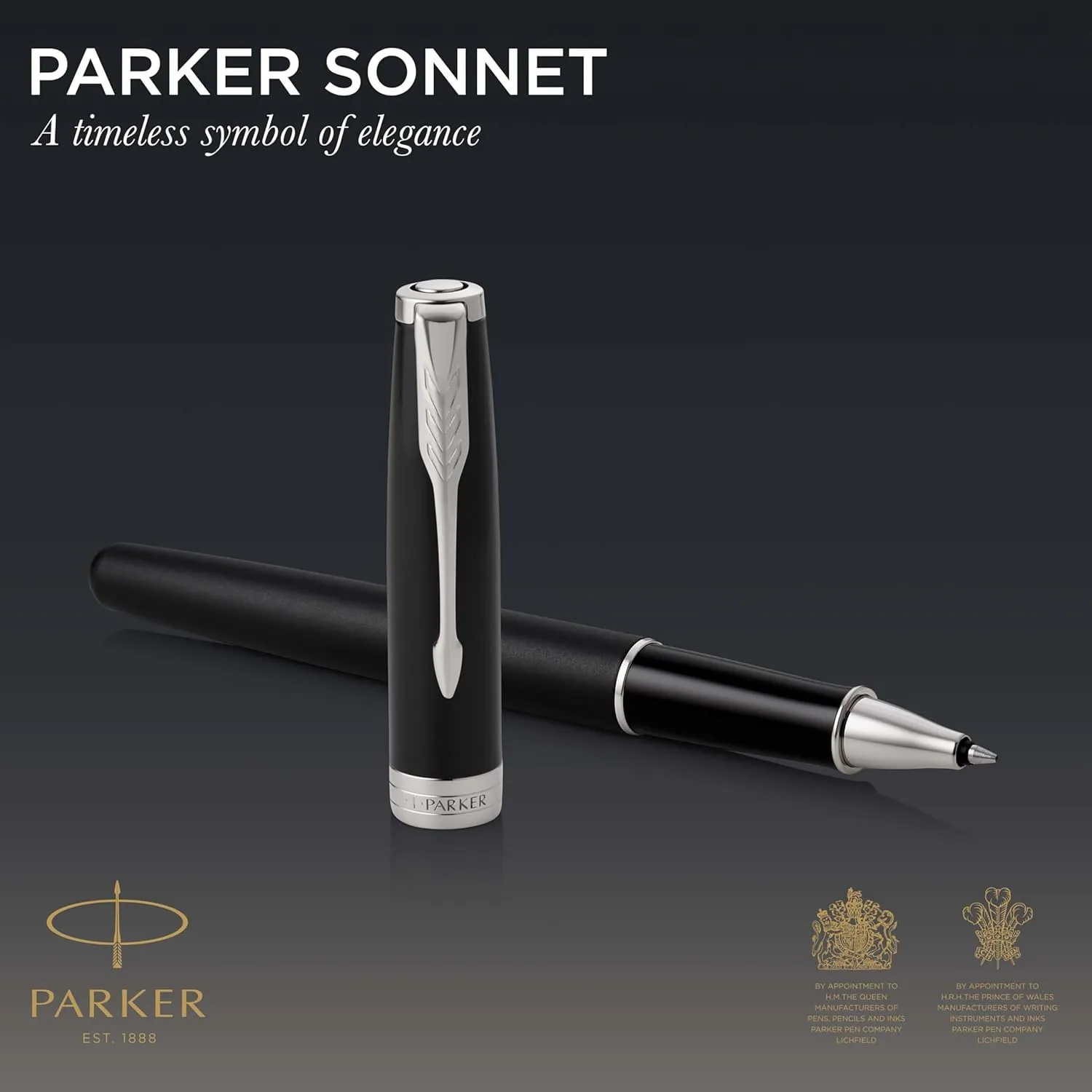 PARKER Sonnet Rollerball Pen, Matte Black Lacquer with Palladium Trim, Fine Point Black Ink (1931523), Matte Black and Chrome