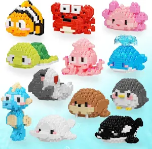 Party Favors for Kids, 12 Packs Mini Marine Animals Micro Building Blocks Set, Classroom Prizes, Small Toy Prizes, Goodie Bags, STEM Toys, Birthday Gift for Kids Ages 8-14 