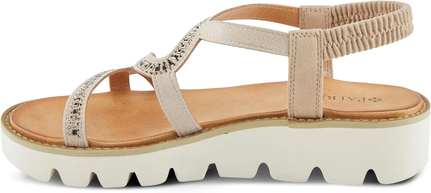 PATRIZIA Women's ZIGGED Zigzag Rhinestone Platform Stretch Back Sandals