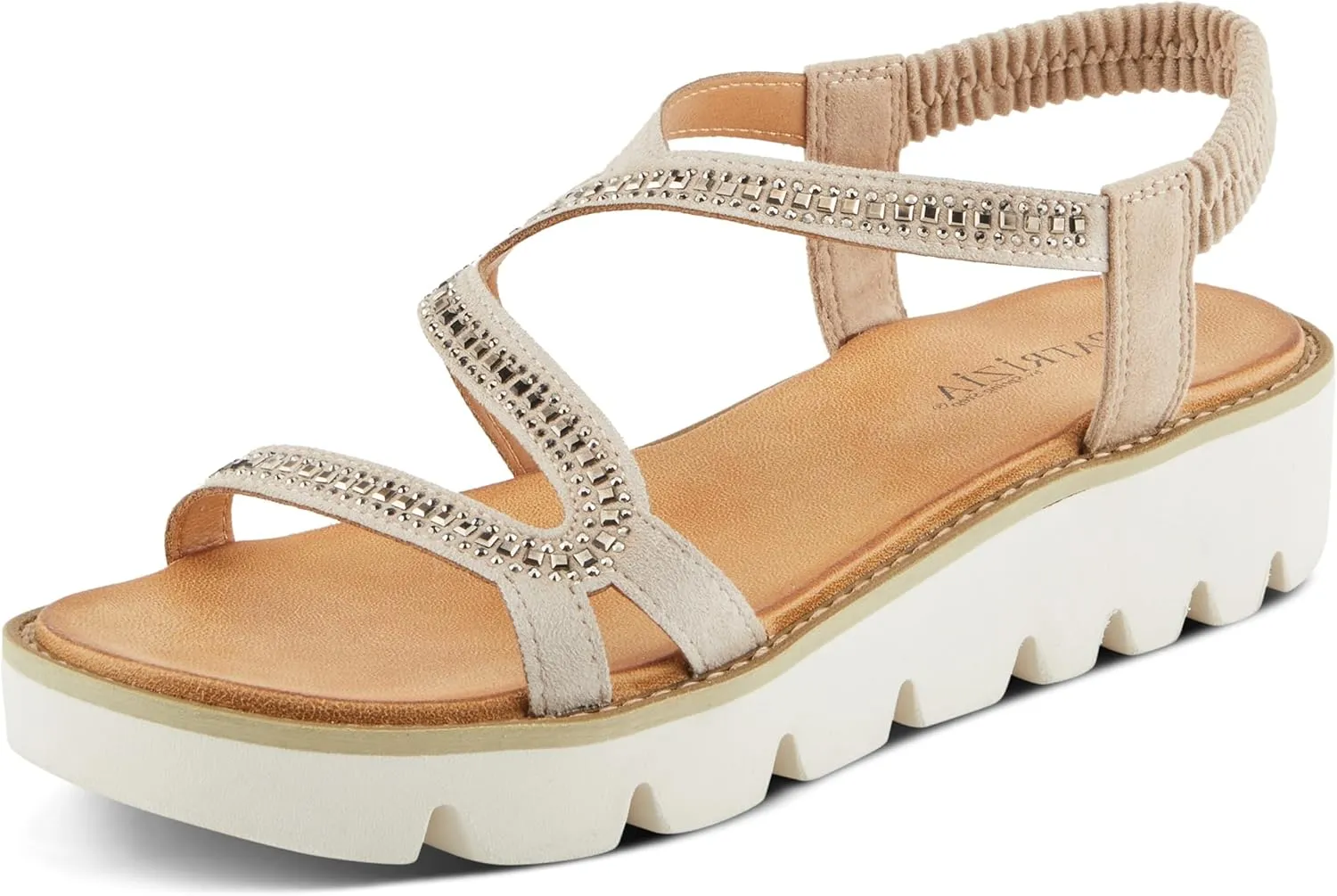 PATRIZIA Women's ZIGGED Zigzag Rhinestone Platform Stretch Back Sandals
