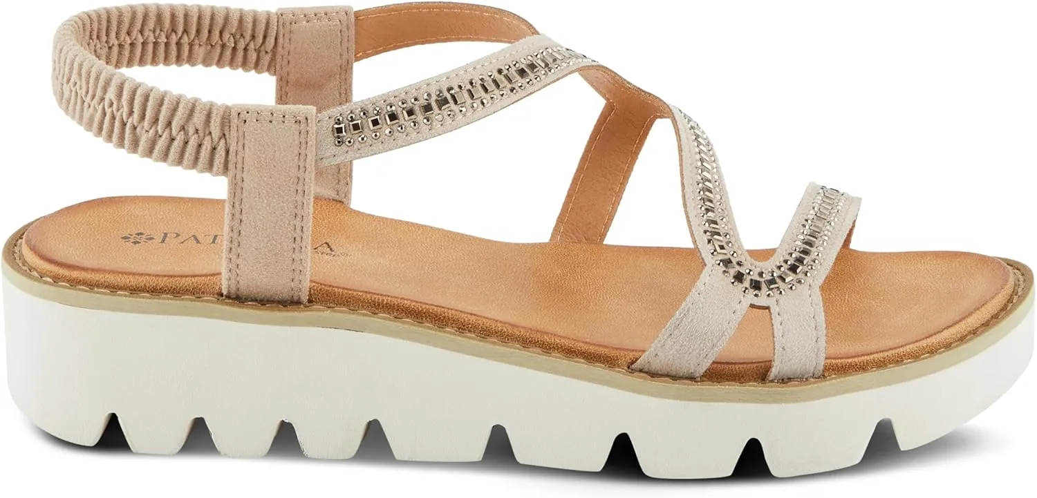 PATRIZIA Women's ZIGGED Zigzag Rhinestone Platform Stretch Back Sandals