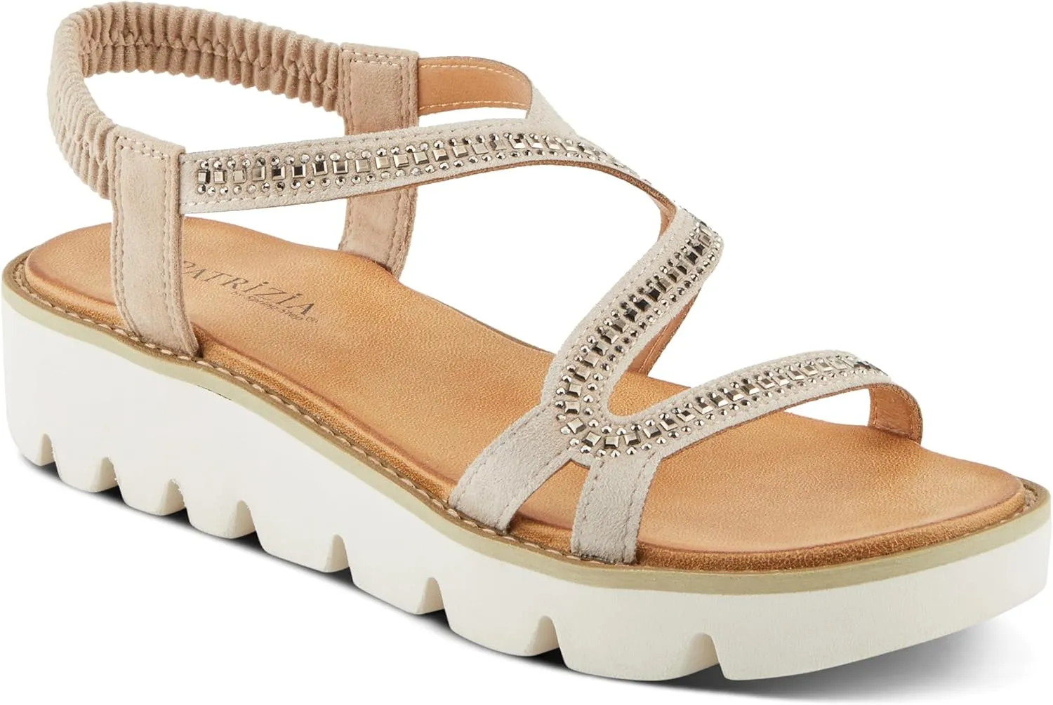 PATRIZIA Women's ZIGGED Zigzag Rhinestone Platform Stretch Back Sandals