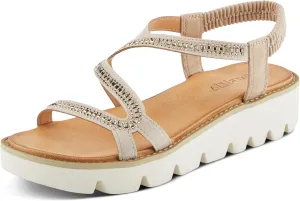 PATRIZIA Women's ZIGGED Zigzag Rhinestone Platform Stretch Back Sandals