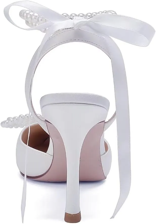 Pearl Wedding Shoes for Bride High Heel Bridal Shoes Closed Toe Wedding Heels