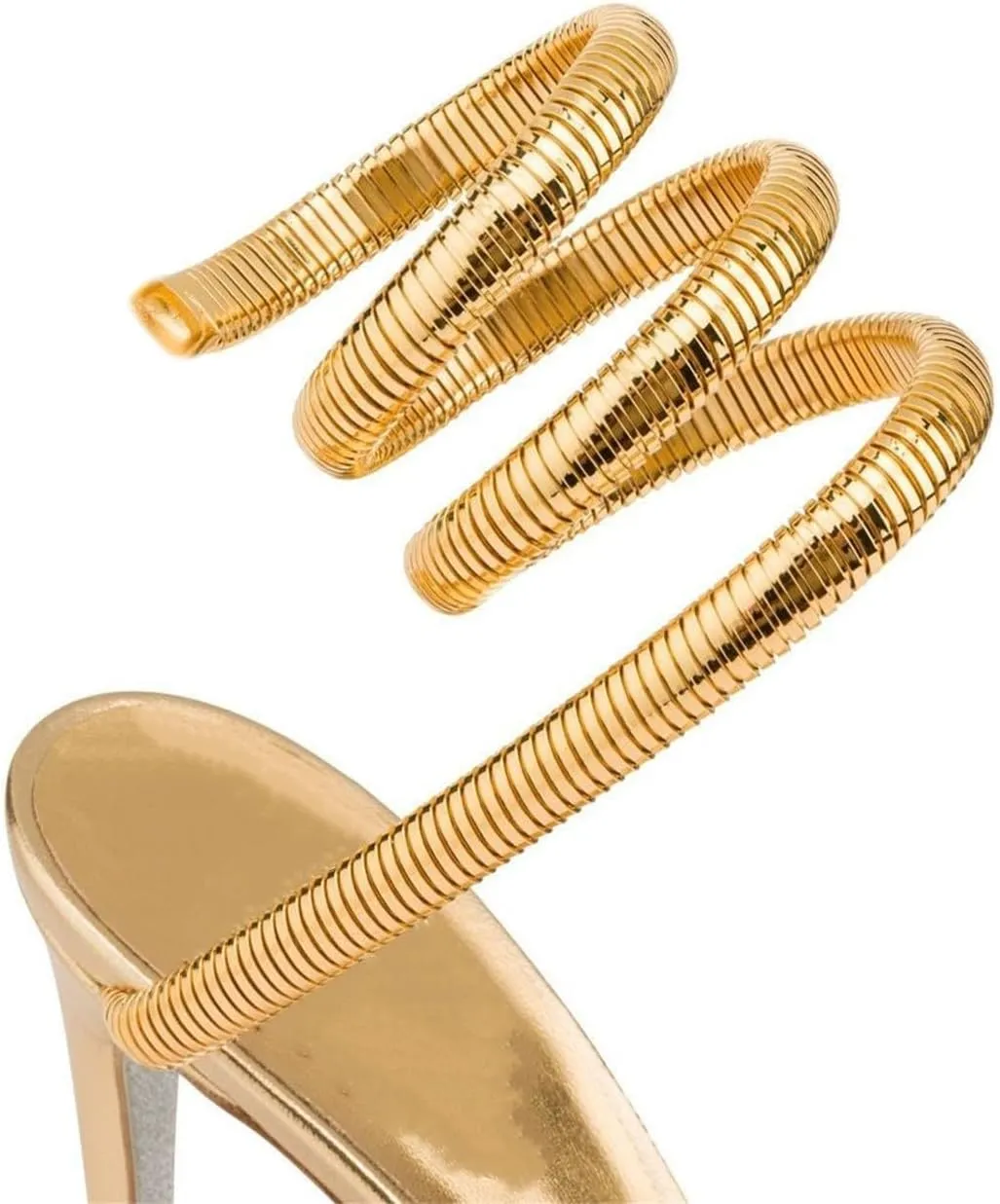 Perixir Gold Sparkly Rhinestone Heeled Sandals, Women's Snake Wrap 2023 Club Stiletto Heels, 3.9" Stiletto Pointed Prom Heels, Open Toe, US Size 6-12