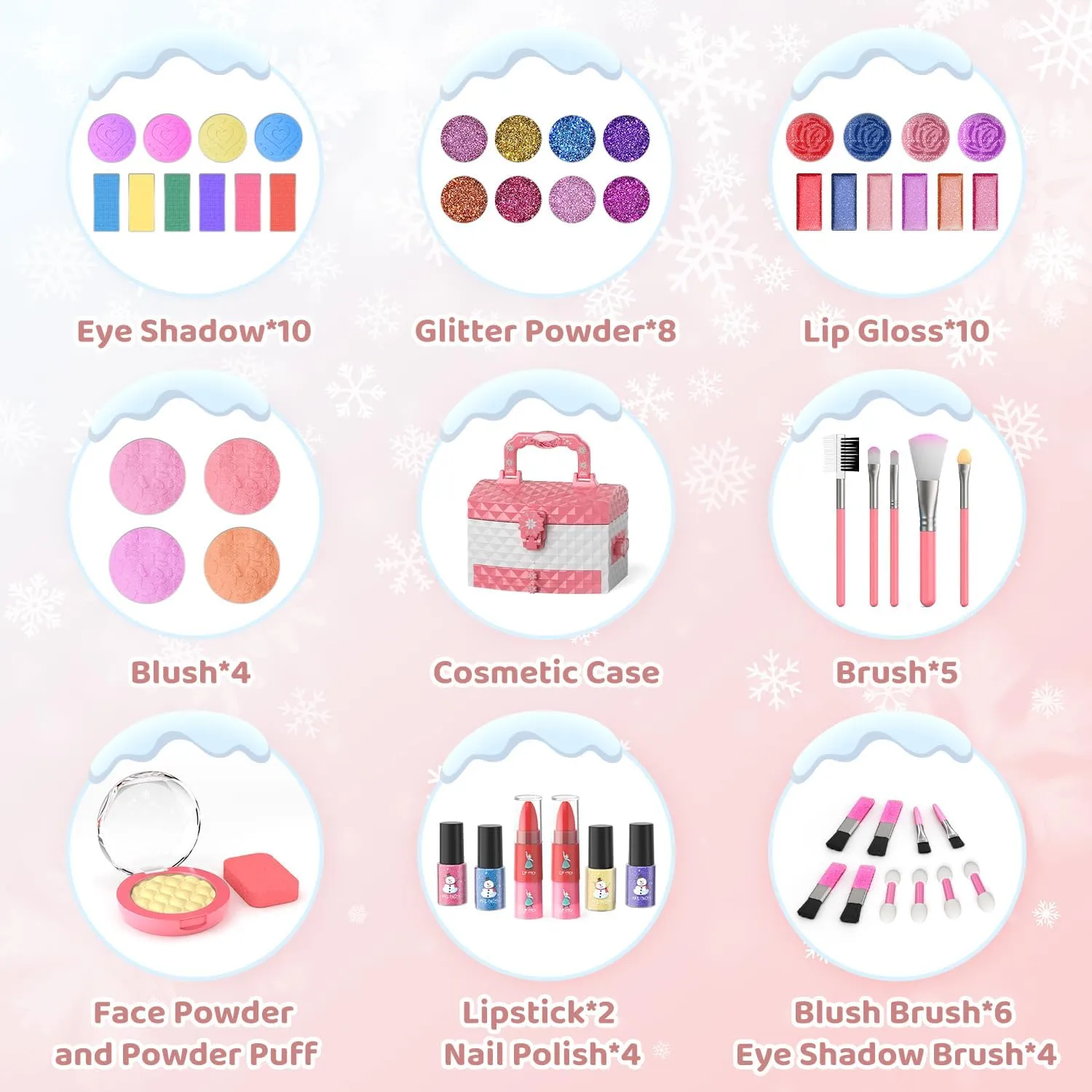 PERRYHOME Kids Makeup Set for Girl 56 Pcs Washable Real Cosmetic, Non-Toxic Frozen Toys Toddler Makeup Kit, Princess Dress up Christmas & Birthday Girl Gift for 3 4 5 6 7 8 9 10 11 12 Year Old Girls