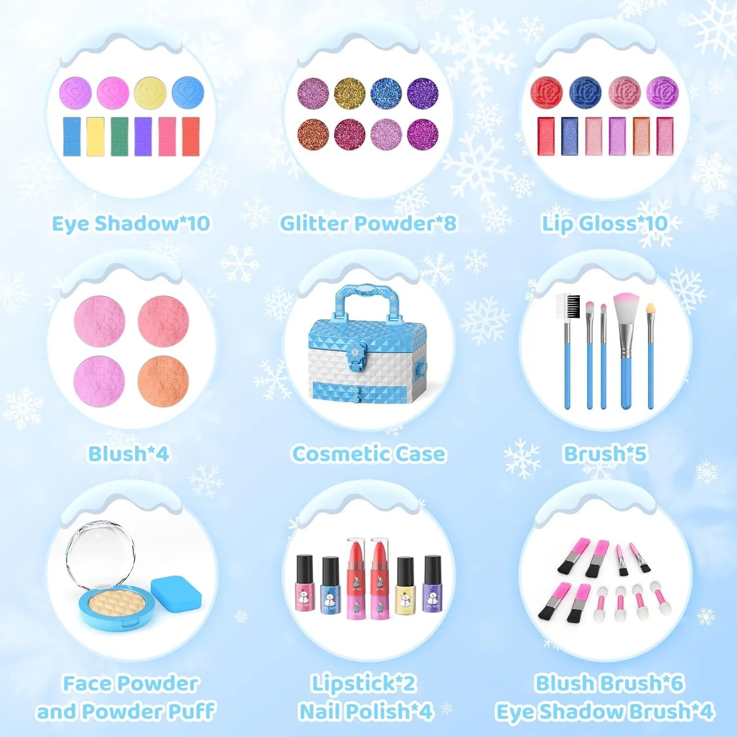 PERRYHOME Kids Makeup Set for Girl 56 Pcs Washable Real Cosmetic, Non-Toxic Frozen Toys Toddler Makeup Kit, Princess Dress up Christmas & Birthday Girl Gift for 3 4 5 6 7 8 9 10 11 12 Year Old Girls