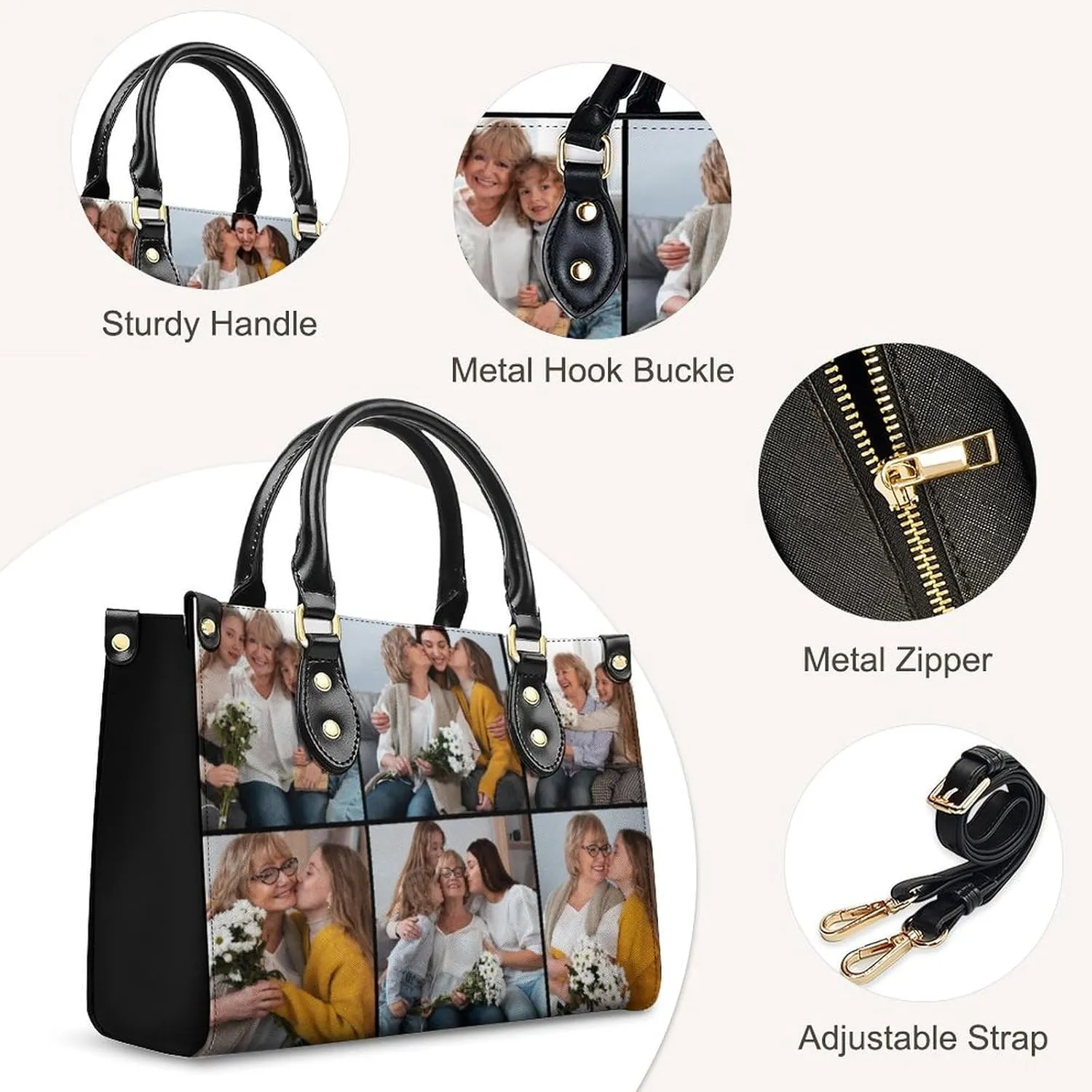 Personalized Handbag Gifts for Her - PU Leather Bags - Custom Women Tote Bag for Mother’s Day, Birthday, Wedding
