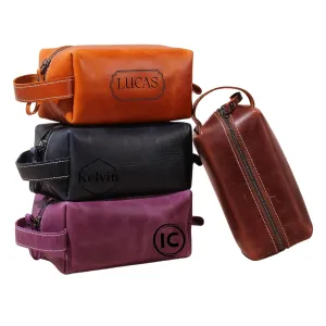 Personalized Leather Toiletry Bag for Men - Custom Dopp Kit with Name or Initial - Handcrafted Shaving Travel Pouch for Dad, Husband, Groomsmen - Anniversary, Wedding, Birthday, Father's Day Gift