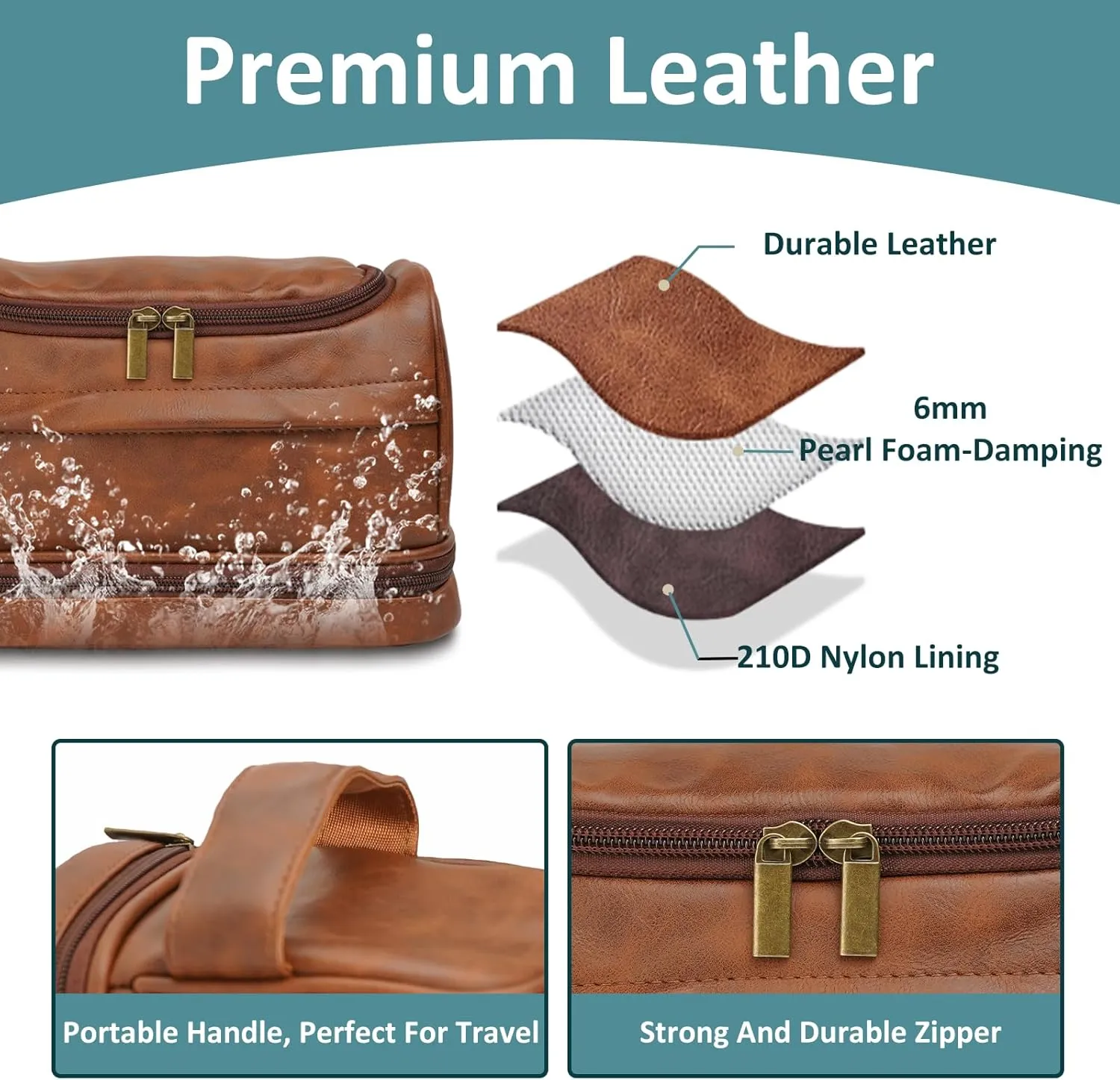 Personalized Toiletry Bag for Men, Custom Leather Travel Dopp Kit, Gifts for Him, Engraved with Pattern and Text, Gifts for Dad, Father, Husband, Boyfriend, Groomsmen, Traveler, Grandpa, Boys
