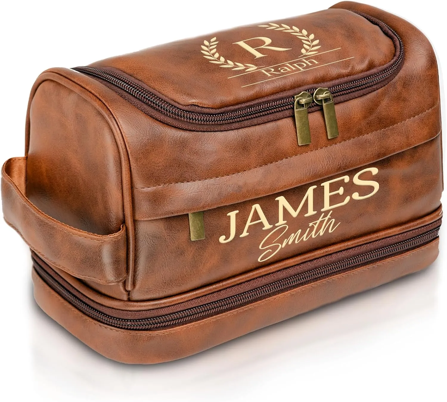 Personalized Toiletry Bag for Men, Custom Leather Travel Dopp Kit, Gifts for Him, Engraved with Pattern and Text, Gifts for Dad, Father, Husband, Boyfriend, Groomsmen, Traveler, Grandpa, Boys
