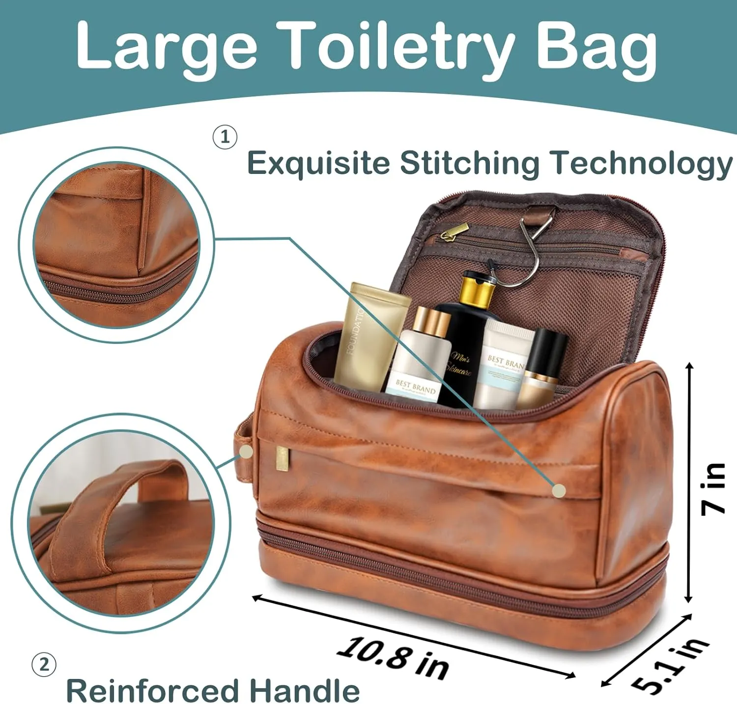 Personalized Toiletry Bag for Men, Custom Leather Travel Dopp Kit, Gifts for Him, Engraved with Pattern and Text, Gifts for Dad, Father, Husband, Boyfriend, Groomsmen, Traveler, Grandpa, Boys