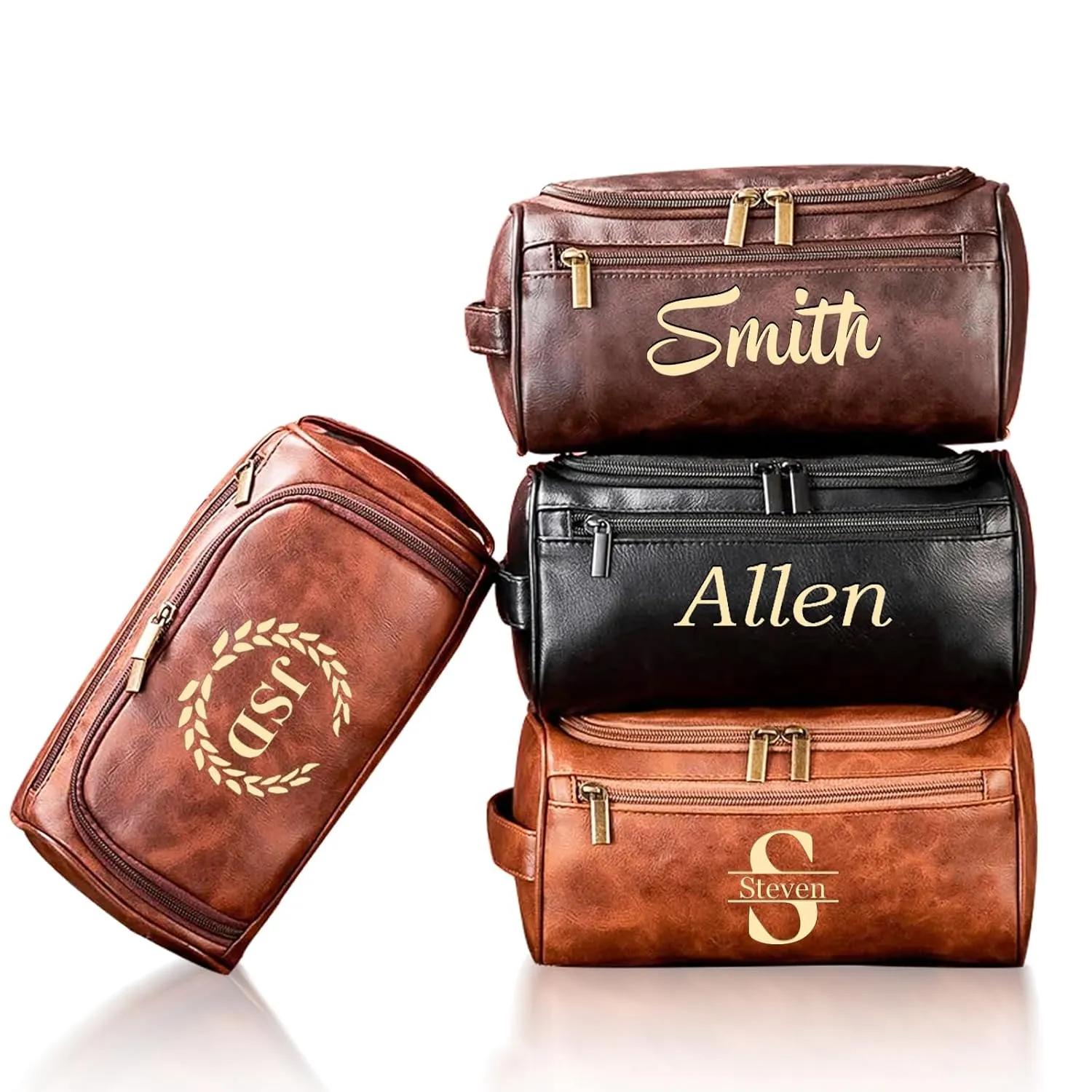 Personalized Toiletry Bag for Men, Customized PU Leather Dopp Kit Travel Bag with Monogram Name Initials, Handmade Gifts for Christmas, Thanksgiving, Groomsmen, Fathers Day, Wedding, Anniversary