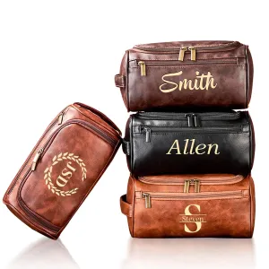 Personalized Toiletry Bag for Men, Customized PU Leather Dopp Kit Travel Bag with Monogram Name Initials, Handmade Gifts for Christmas, Thanksgiving, Groomsmen, Fathers Day, Wedding, Anniversary