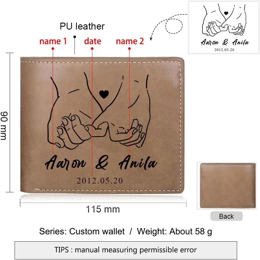 Personalized Wallet Gift for Men Boyfriend Custom Name Mens Leather Bi-fold Wallet with Pinky Promise Couple Gifts for Him Husband Valentines Anniversary Birthday (Brown Pinky Promise)