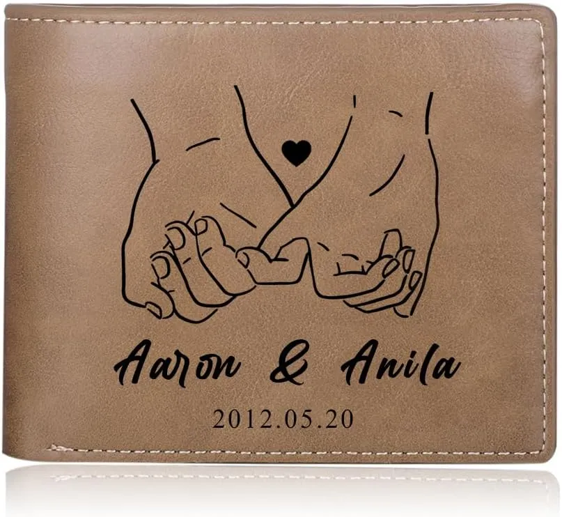 Personalized Wallet Gift for Men Boyfriend Custom Name Mens Leather Bi-fold Wallet with Pinky Promise Couple Gifts for Him Husband Valentines Anniversary Birthday (Brown Pinky Promise)