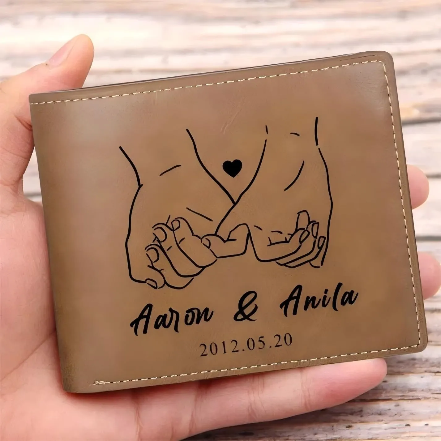 Personalized Wallet Gift for Men Boyfriend Custom Name Mens Leather Bi-fold Wallet with Pinky Promise Couple Gifts for Him Husband Valentines Anniversary Birthday (Brown Pinky Promise)