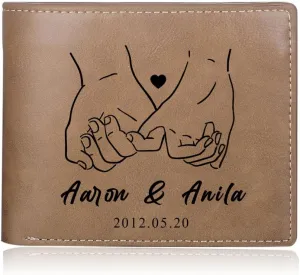 Personalized Wallet Gift for Men Boyfriend Custom Name Mens Leather Bi-fold Wallet with Pinky Promise Couple Gifts for Him Husband Valentines Anniversary Birthday (Brown Pinky Promise)
