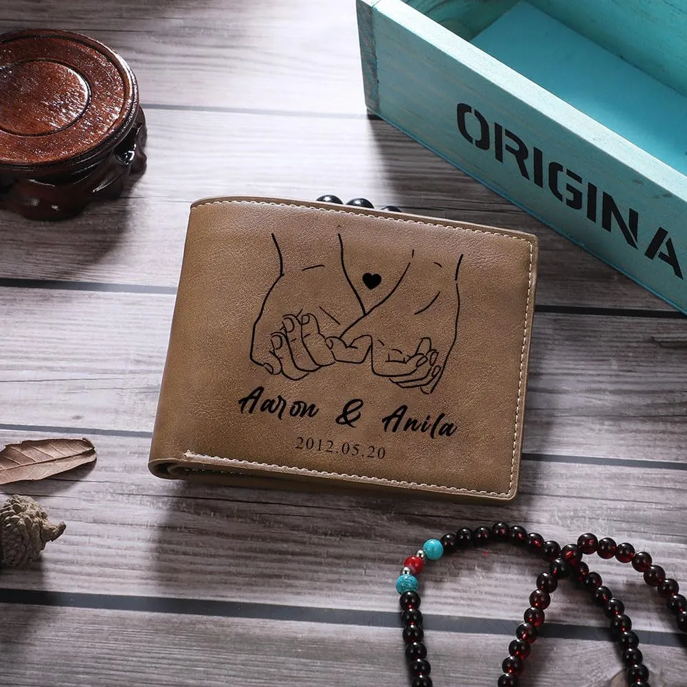 Personalized Wallet Gift for Men Boyfriend Custom Name Mens Leather Bi-fold Wallet with Pinky Promise Couple Gifts for Him Husband Valentines Anniversary Birthday (Brown Pinky Promise)