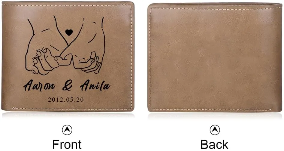 Personalized Wallet Gift for Men Boyfriend Custom Name Mens Leather Bi-fold Wallet with Pinky Promise Couple Gifts for Him Husband Valentines Anniversary Birthday (Brown Pinky Promise)