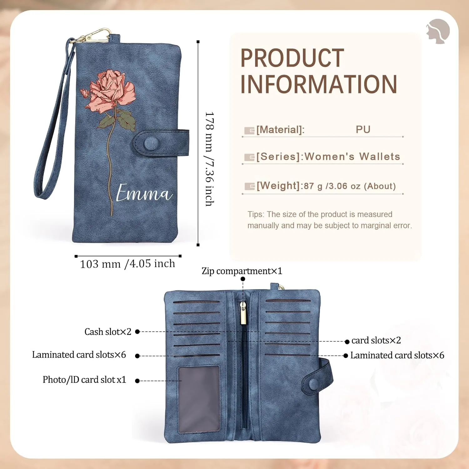 Personalized Wristlet Wallet for Women – Custom PU Leather Wallet with Name & Birthflower – Womens Wallet Purse with Gift Box – Mothers Day Gifts for Mom Her