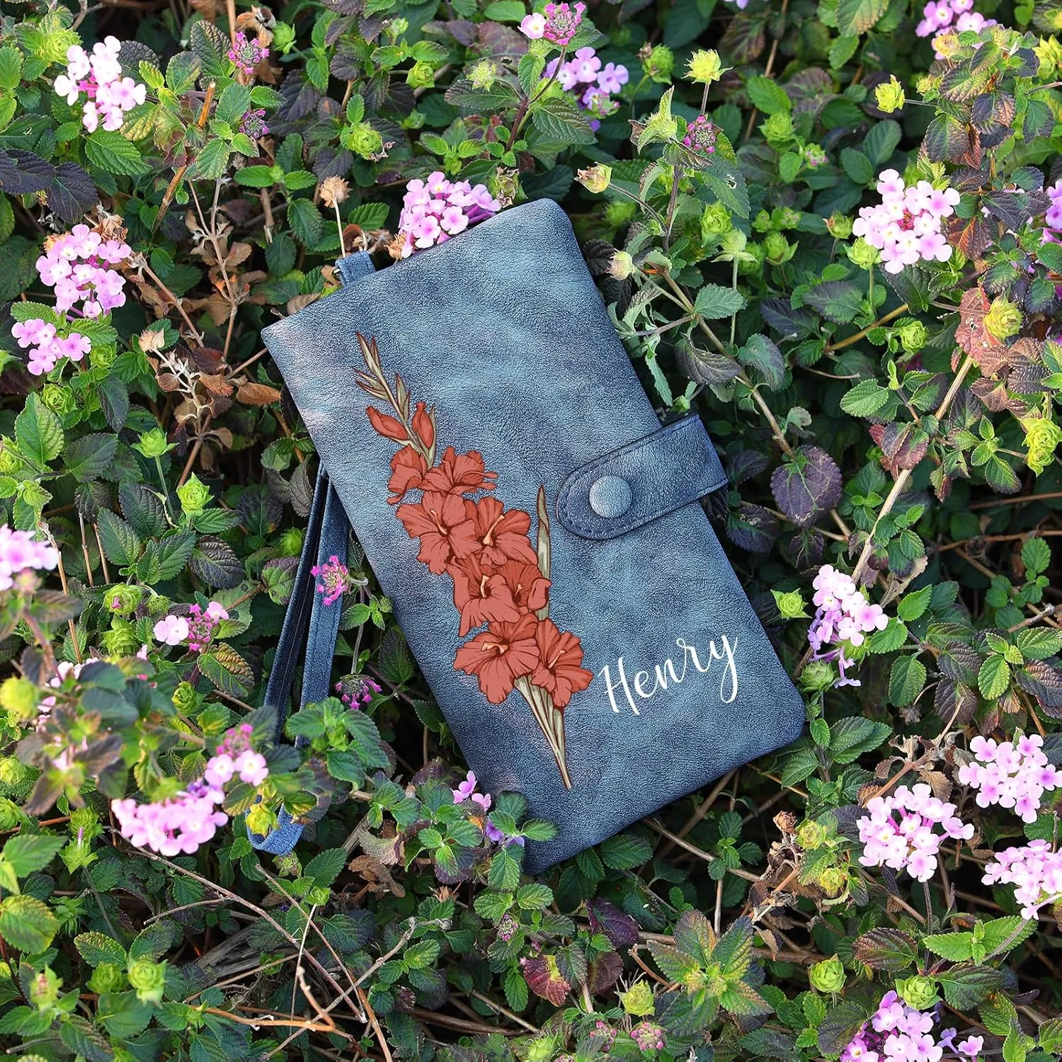 Personalized Wristlet Wallet for Women – Custom PU Leather Wallet with Name & Birthflower – Womens Wallet Purse with Gift Box – Mothers Day Gifts for Mom Her