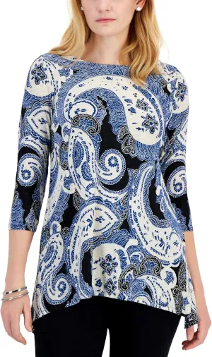 Petite Printed Jacquard Top Deep Black Combo PS