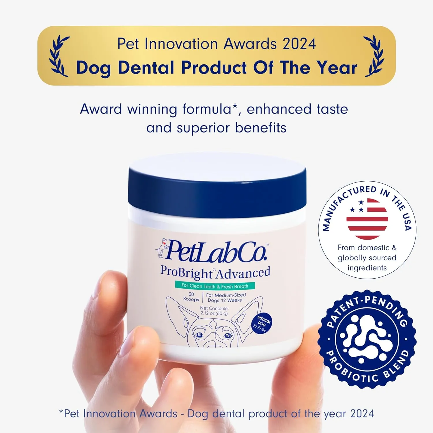 PetLab Co. ProBright Advanced Dental Powder - Dog Breath Freshener - Teeth Cleaning Made Easy – Targets Tartar & Bad Breath - Formulated for Medium Size Dogs