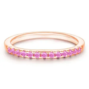 Pink Sapphire Wedding Band For Women, 14k Rose Gold Finish September Birthstone Pink Sapphire Half Eternity Ring, Ladies Anniversary Band