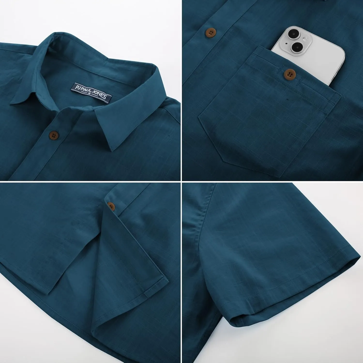 PJ PAUL JONES Mens Short Sleeve Button Down Shirts Summer Beach Shirts Untuckit Cotton Shirt with Pocket