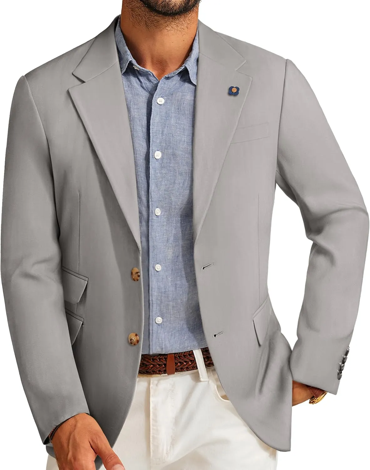 PJ PAUL JONES Men's Sport Coats and Blazers Linen Cotton Blazer Regular Fit 2 Buttons Suit Jacket with Removable Brooch