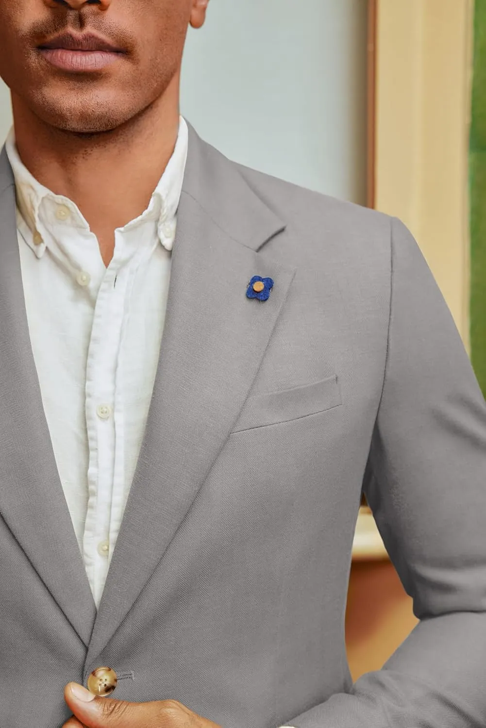 PJ PAUL JONES Men's Sport Coats and Blazers Linen Cotton Blazer Regular Fit 2 Buttons Suit Jacket with Removable Brooch