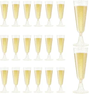 Plastic Champagne Flutes 20 Pack Disposable Champagne Glasses 5.5 Oz for Small Party Parties Wedding Toasts and New Year’s Eve - Elegant Bulk Gold Plastic Wine Flutes (Gold-20pcs)