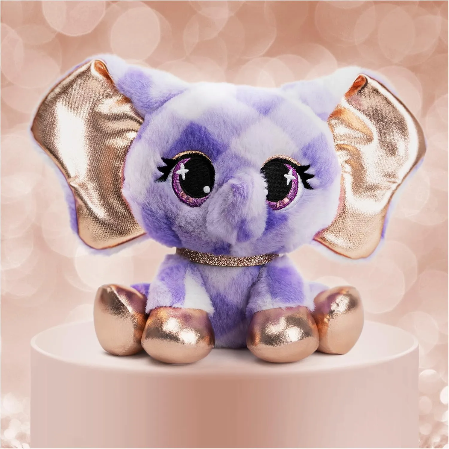 P.Lushes Designer Fashion Pets Ella L’Phante Elephant Premium Stuffed Animal, Blue and Gold, 6”