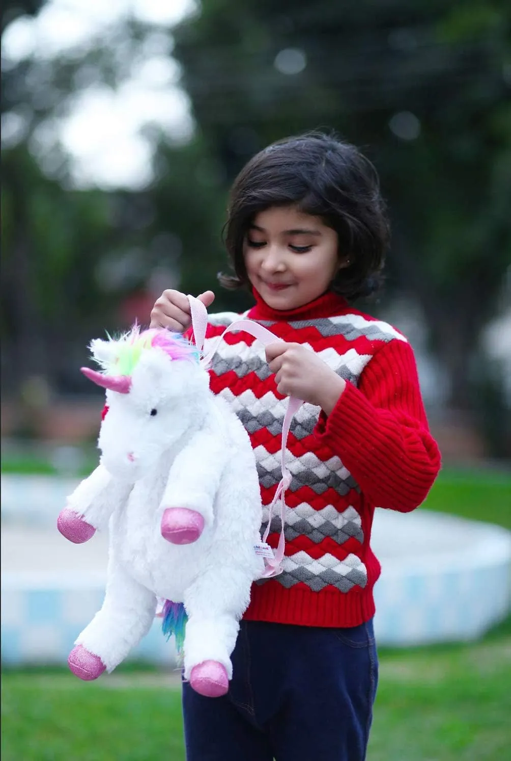 Plushland Fluffy Plush Rainbow Unicorn Stuffed Animal Toy 14 Inches - Cuddly Autism ADHD Soft Magical Gifts Present Birthday Love Girlfriend Pal Buddies Friendship (New Unicorn with Strap)