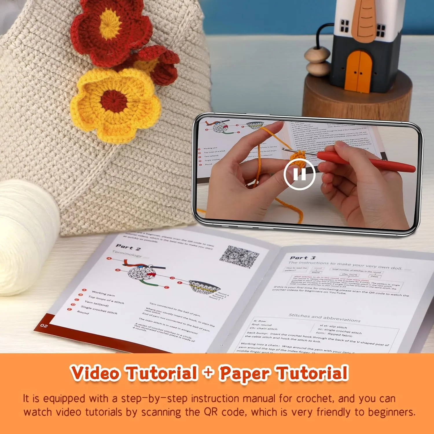 Pnytty Crochet Bag Kit Crochet Kit for Beginners Adult, Crochet Starter Kit - Shoulder Bag Crochet Kit with Step-by-Step Video Tutorials Crochet Yarn, Crochet Hook for Crafting Gift