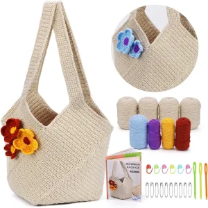 Pnytty Crochet Bag Kit Crochet Kit for Beginners Adult, Crochet Starter Kit - Shoulder Bag Crochet Kit with Step-by-Step Video Tutorials Crochet Yarn, Crochet Hook for Crafting Gift