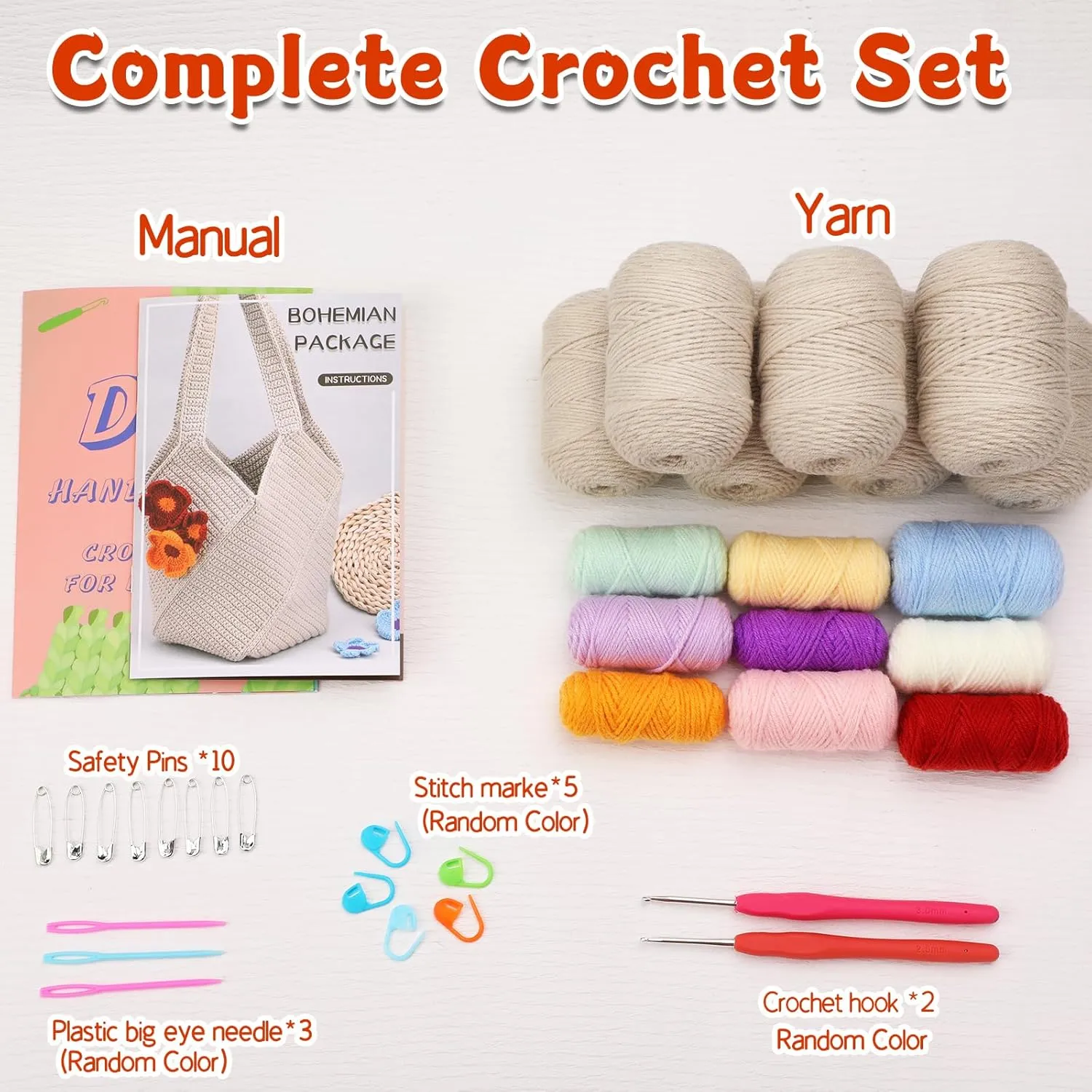 Pnytty Crochet Bag Kit Crochet Kit for Beginners Adult, Crochet Starter Kit - Shoulder Bag Crochet Kit with Step-by-Step Video Tutorials Crochet Yarn, Crochet Hook for Crafting Gift
